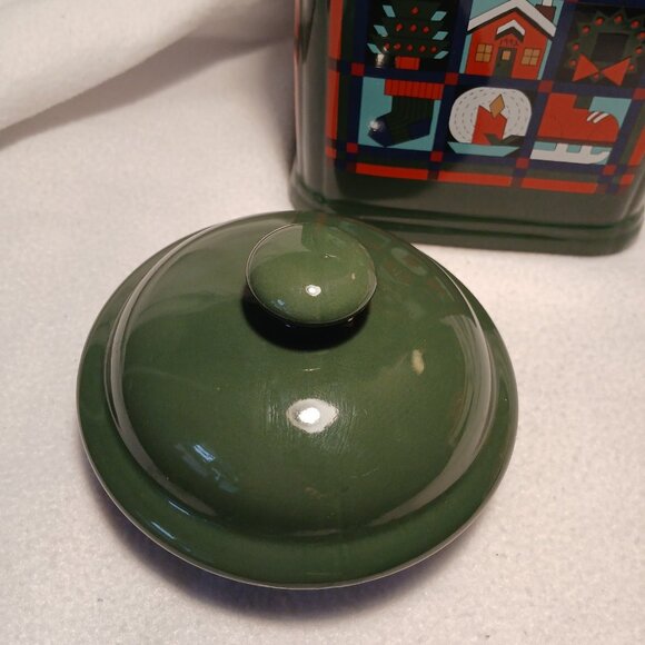 Dayton Hudson Green Christmas Cookie Jar Quilt Blocks Vintage Ceramic 9 3/4" - Picture 6 of 12